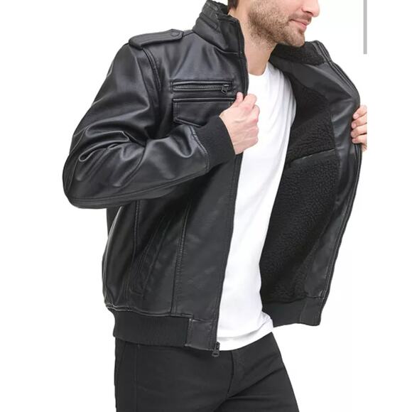 NWT Levi's Men's Sherpa Lined Faux Leather Aviator Bomber - Picture 12 of 16